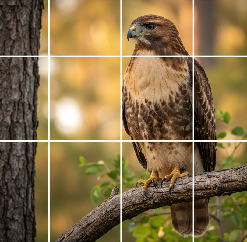 Photo with a 3x3 grid overlay and the subject placed on an intersection point